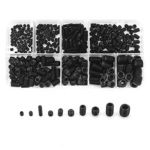 Yuhtech 400 Pcs 10 Tamaño Tornillos Prisioneros de Cabeza Hexagonal M3 M4 M5 M6 M8 Tornillos Prisioneros de Acero Carbono Tornillos Sin Cabeza
