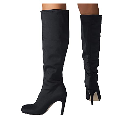 YWLINK Botas Altas Botas De Cuero Botas De Moda Mujer Elegante Rodilla Alta Botas Negro Cremallera Botas De Correr SeccióN Delgada Botas Retro De TacóN Alto En Color Liso (Negro-1, 38)