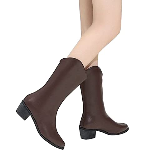 YWLINK Botas Altas Mujer Botas De Piel Negras Bota Alta Comoda Con Tacon Cuadrado Mujer Elegante Piel Rodilla Alta Botas Cremallera Botas De Correr Botas Vaqueras Western Vintage (Marrón, 37)