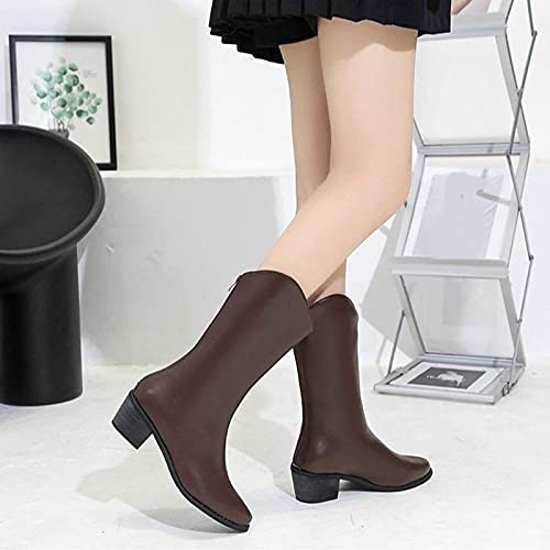 YWLINK Botas Altas Mujer Botas De Piel Negras Bota Alta Comoda Con Tacon Cuadrado Mujer Elegante Piel Rodilla Alta Botas Cremallera Botas De Correr Botas Vaqueras Western Vintage (Marrón, 37)