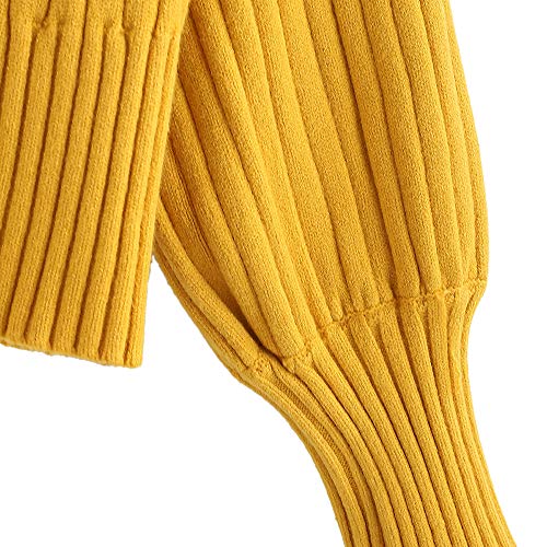 ZAFUL Suéter suelto de manga larga para mujer, cuello alto mostaza talla única