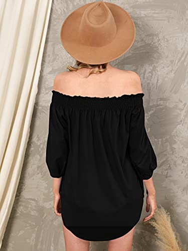 ZANZEA Camisa Mujer Manga 3/4 Sin Hombros Sexy Camisetas Mujer Baratas Blusas Irregular 01-Negro M