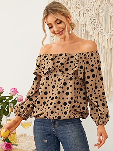 ZANZEA Mujer Camisas Manga Larga Hombros Descubiertos Blusas Sueltas sin Espalda Tops Volantes 07-Naranja M