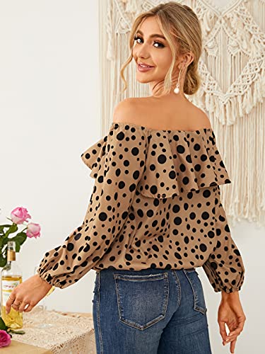 ZANZEA Mujer Camisas Manga Larga Hombros Descubiertos Blusas Sueltas sin Espalda Tops Volantes 07-Naranja M