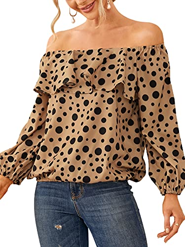 ZANZEA Mujer Camisas Manga Larga Hombros Descubiertos Blusas Sueltas sin Espalda Tops Volantes 07-Naranja M