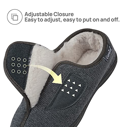 Zapatillas Casa Mujer Cerradas Ajustables de Invierno Pantuflas para Diabéticos Antideslizantes Gris Oscuro 37/38 EU
