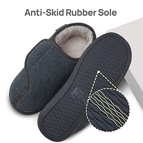 Zapatillas Casa Mujer Cerradas Ajustables de Invierno Pantuflas para Diabéticos Antideslizantes Gris Oscuro 37/38 EU