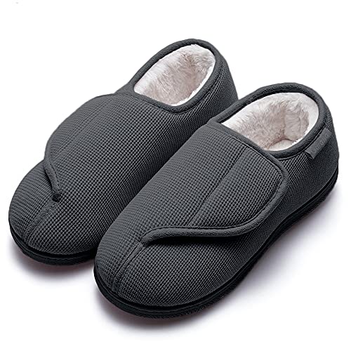 Zapatillas Casa Mujer Cerradas Ajustables de Invierno Pantuflas para Diabéticos Antideslizantes Gris Oscuro 37/38 EU