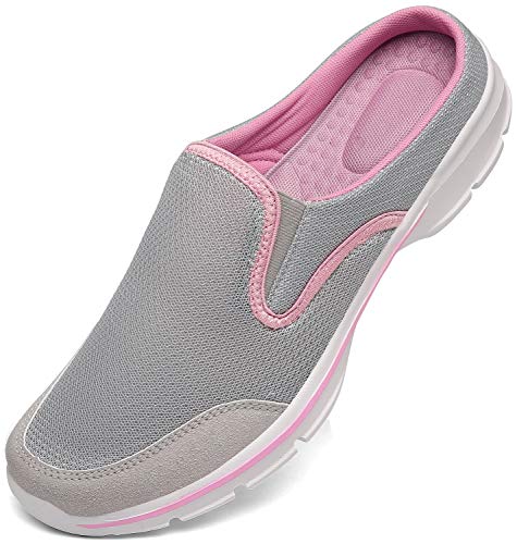 Zapatillas de Casa Mujer Hombre Zuecos de Algodón Comodas Transpirable Casual Pantuflas Exterior y Interior, Gris Rosa, 39 EU