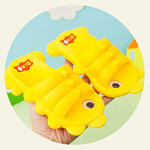 Zapatillas de estar por casa para niños y niñas, sandalias de verano, antideslizantes, para interior, con dibujos animados, diseño de dinosaurios, transpirables, pantuflas planas, amarillo, 28