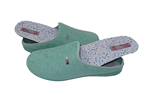 Zapatillas de estar por casa/Mujer/Biorelax/Apto plantilla ortopedica/Plantilla extraible/Empeine :Algodón Rizo/Aguamar/Talla 37