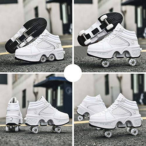 Zapatos con Ruedas para Niños Y Niña, Zapatos Multiusos 2 En 1 Patines Zapatillas Deportes Al Aire Libre De Deporte