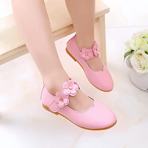 Zapatos infantiles de piel para niña, 25 unidades, zapatos de princesa, zapatos de baile con suelo suave, zapatos de ocio, con cierre de velcro, antideslizantes, zapatillas de ballet, Rosa., 29