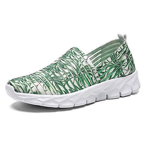Zapatos para Corror Mujer Zapatillas de Deportiva Slip on Huecos Sneakers para Caminar Walking Calzado Malla Transpirables Loafer Ligeros Mocasines Verano Verde 38 EU