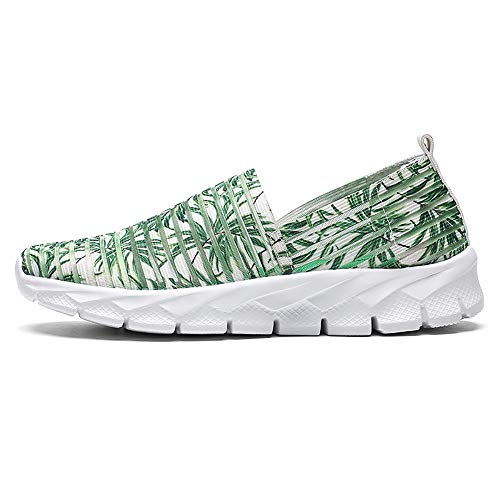 Zapatos para Corror Mujer Zapatillas de Deportiva Slip on Huecos Sneakers para Caminar Walking Calzado Malla Transpirables Loafer Ligeros Mocasines Verano Verde 38 EU