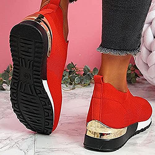 Zapatos planos para mujer, de malla superior, transpirables, ligeros, cómodos, antideslizantes, fáciles de elásticos, zapatos planos para caminar, rojos_42