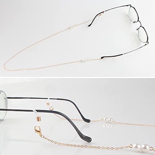 Zeayebsr 2 PiezasCadena de gafas de cristal de perlas, cordón de máscara, cordón de gafas, Cadena Gafas de Sol Lectura, Cordon Correas para Máscara mascarillas Hombre Mujer niños（Oro y plata）
