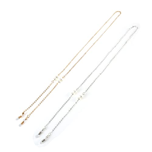 Zeayebsr 2 PiezasCadena de gafas de cristal de perlas, cordón de máscara, cordón de gafas, Cadena Gafas de Sol Lectura, Cordon Correas para Máscara mascarillas Hombre Mujer niños（Oro y plata）