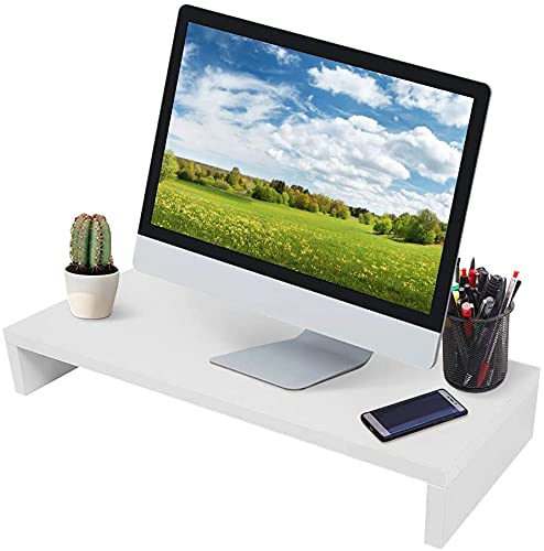 Zerone - Soporte para Monitor de Ordenador, Soporte Elevador de Madera Universal para Pantalla de Ordenador TV, Diseño Ergonomico (Blanco)