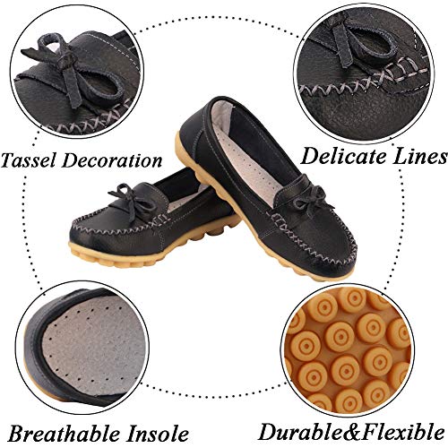 zhenghewyh Mujer Mocasines de Cuero Casual Borla Mocasines Zapatos de Conducción Planos Zapatillas de Barco Zapatos de Verano para Damas