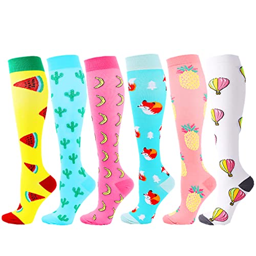 Zingso Calcetines de Compresión (6 pares) para Hombres y Mujeres de 20 a 25 mmHg Medias de Compresión, los Mejores para Atletismo, Carrera, Viajes en avión, Apoyo
