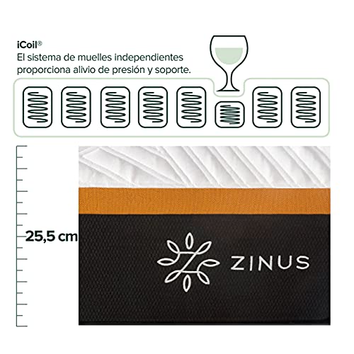 Zinus Colchón Híbrido Adaptive de Muelles Interiores Ensacados Con Enfriamento de Cobre, 150x190 cm, Altura 25 cm, Funda Transpirable, Espuma Refrescante, Aislar el Movimiento, Certificación OEKO-TEX