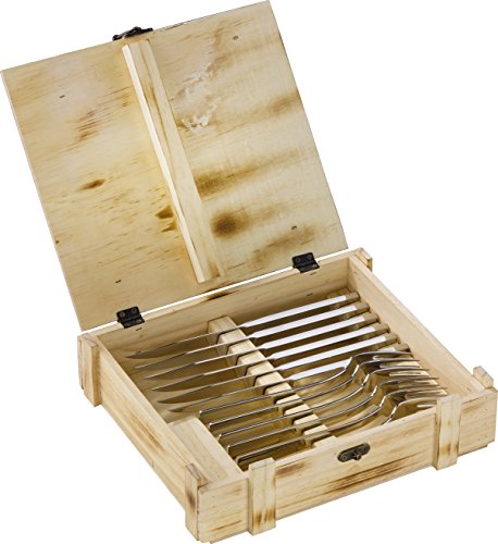 ZWILLING Juego de cubiertos para bistec para 6 personas, 12 piezas, 6 cuchillos para bistec y 6 tenedores para bistec, Incluye caja de almacenamiento de madera, acero inoxidable/madera