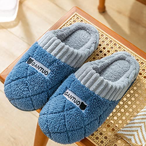 ZZLHHD CerradasInviernoPantuflas,Zapatillasdealgodóntérmicasantideslizantes,zapatosdealgodóndefelpasilenciosos-Blue_36/37,PantuflasdeInterior