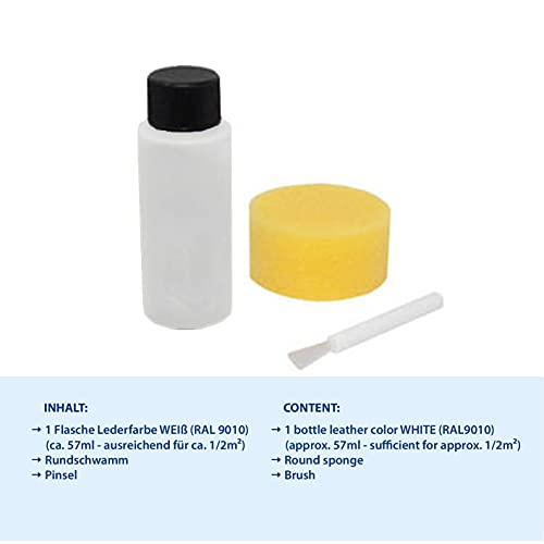 1-2-3 REPAIR Tinte para Cuero, Cuidado del Cuero, Tinte para Zapatos de Bolso, Cuidado del Cuero de sofá, Cuero Fresco, Tinte para Cuero de imitación, Blanco, 57 ml