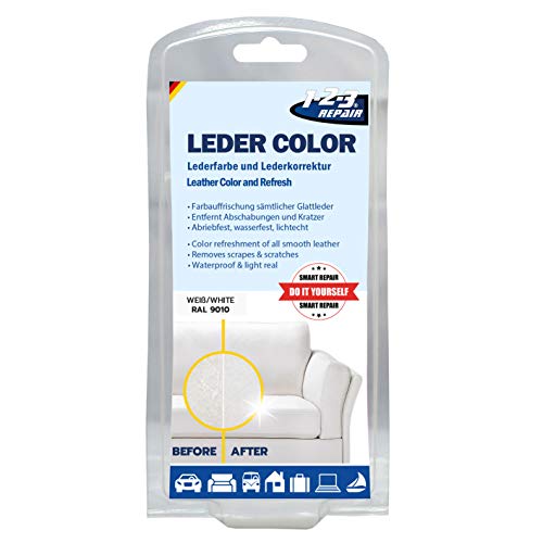 1-2-3 REPAIR Tinte para Cuero, Cuidado del Cuero, Tinte para Zapatos de Bolso, Cuidado del Cuero de sofá, Cuero Fresco, Tinte para Cuero de imitación, Blanco, 57 ml