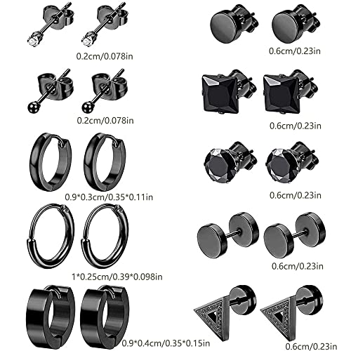 10 Pares Pendientes para Hombre, Pendientes Acero Inoxidable, Pendiente de Botón Punk, Pendientes de Stud de Bola, Pendientes de Piercing, para Hombres y Niños, Mujer Niña