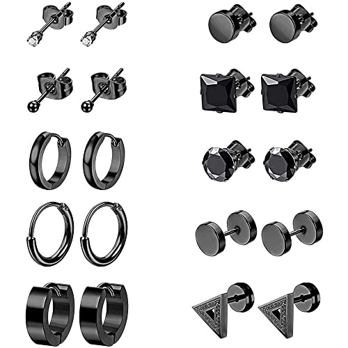 10 Pares Pendientes para Hombre, Pendientes Acero Inoxidable, Pendiente de Botón Punk, Pendientes de Stud de Bola, Pendientes de Piercing, para Hombres y Niños, Mujer Niña