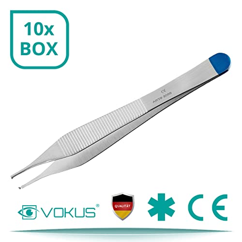 10 unidades – Pinzas profesionales Adson, quirúrgicas, punta fina, 1:2, 12 cm, instrumentos reutilizables empaquetados individualmente en calidad clínica