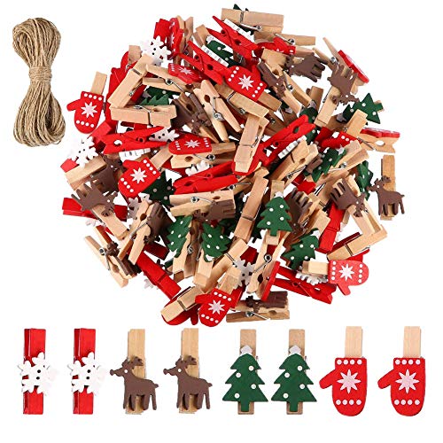 100 Piezas Mini Pinzas de Madera para Fotos,Pinzas Pequeñas de Madera Navidad,Regalos Decoración Mini Pinzas,Mini Pinzas de Ropa de Madera,Pinzas Pequeñas de Madera,Pinza de Madera.