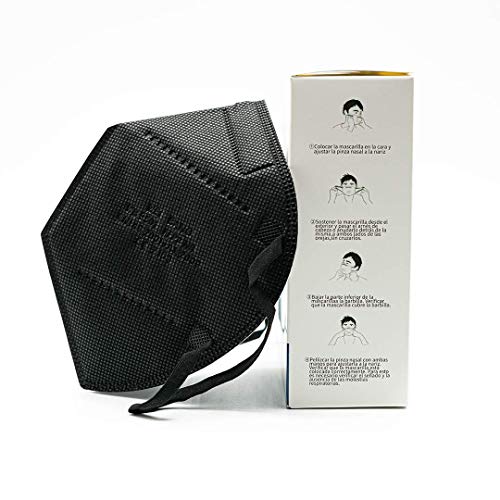 10x Mascarillas FFP2 NR Negras - Homologadas y certificadas CE - Embolsado individual para mayor comodidad e higiene - Protección polvo y partículas (pack 10)