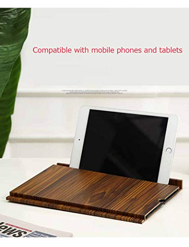 12 'Lupa de pantalla, Soporte Ampliador pantalla de teléfono móvil plegable de grano de madera sólida En 3D,adecuada de Pantalla Ver Videos de películas en Todos los teléfonos Inteligentes(marrón)