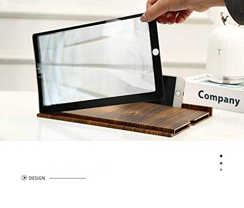 12 'Lupa de pantalla, Soporte Ampliador pantalla de teléfono móvil plegable de grano de madera sólida En 3D,adecuada de Pantalla Ver Videos de películas en Todos los teléfonos Inteligentes(marrón)