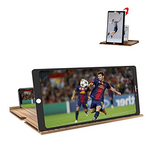 12 'Lupa de pantalla, Soporte Ampliador pantalla de teléfono móvil plegable de grano de madera sólida En 3D,adecuada de Pantalla Ver Videos de películas en Todos los teléfonos Inteligentes(marrón)