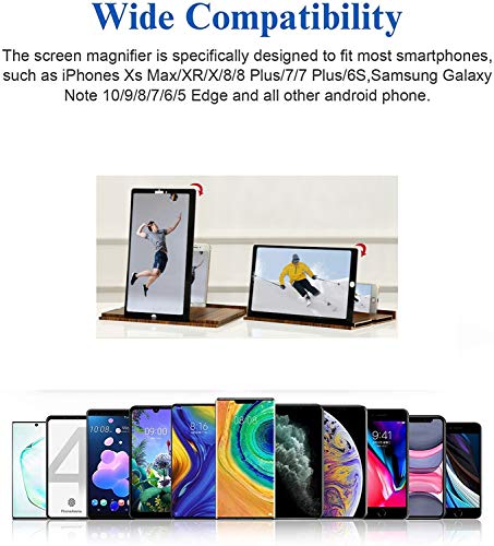 12 'Lupa de pantalla, Soporte Ampliador pantalla de teléfono móvil plegable de grano de madera sólida En 3D,adecuada de Pantalla Ver Videos de películas en Todos los teléfonos Inteligentes(marrón)