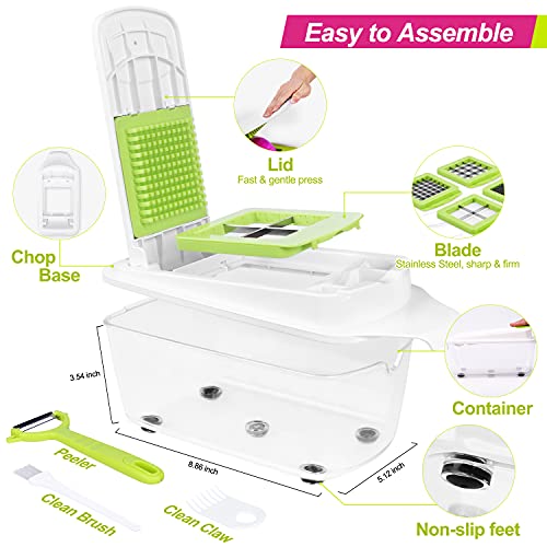 12 Piezas Cortador de Verdura Mandolina de Verduras Multifuncional Mandolina de Cocina Slicer Espiral Rallador de Cuchillas Acero Inoxidable, Pelador