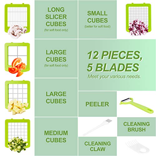 12 Piezas Cortador de Verdura Mandolina de Verduras Multifuncional Mandolina de Cocina Slicer Espiral Rallador de Cuchillas Acero Inoxidable, Pelador
