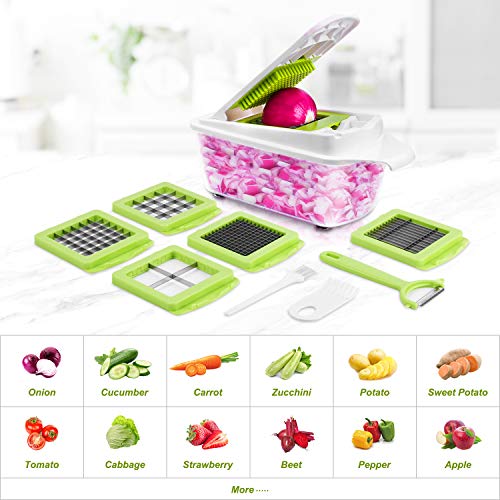 12 Piezas Cortador de Verdura Mandolina de Verduras Multifuncional Mandolina de Cocina Slicer Espiral Rallador de Cuchillas Acero Inoxidable, Pelador