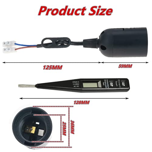 12PCS Casquillos E27 Portalamparas E27 Adaptador de Bombillas E27,Probador de voltaje,E27 Portalamparas/Casquillos con cable Soporte de lámpara,Bases de lámpara E27 con cable y terminal