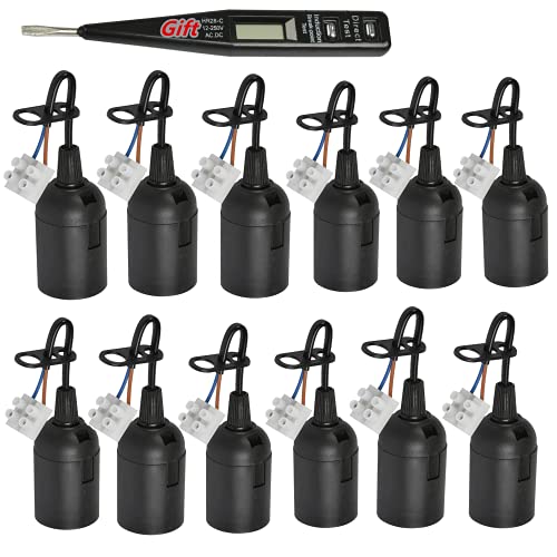 12PCS Casquillos E27 Portalamparas E27 Adaptador de Bombillas E27,Probador de voltaje,E27 Portalamparas/Casquillos con cable Soporte de lámpara,Bases de lámpara E27 con cable y terminal