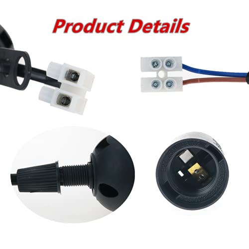 12PCS Casquillos E27 Portalamparas E27 Adaptador de Bombillas E27,Probador de voltaje,E27 Portalamparas/Casquillos con cable Soporte de lámpara,Bases de lámpara E27 con cable y terminal
