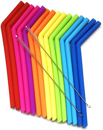 15 pajitas de silicona reutilizables para Yeti de 887 y 590 ml, flexibles, fáciles de limpiar, con 2 cepillos de limpieza, sin BPA ni sabor a goma