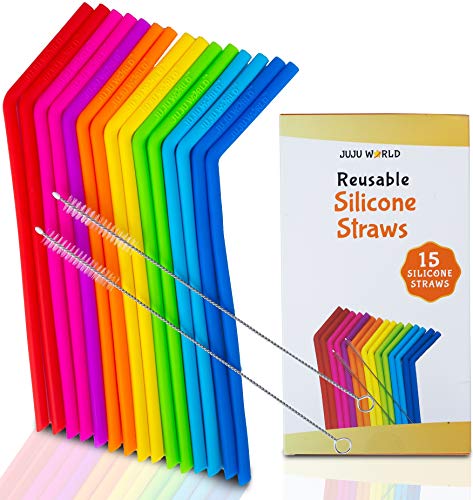 15 pajitas de silicona reutilizables para Yeti de 887 y 590 ml, flexibles, fáciles de limpiar, con 2 cepillos de limpieza, sin BPA ni sabor a goma