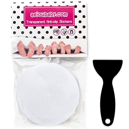 15 Pegatinas Antideslizantes Transparentes Grandes para Bañera Ducha | Textura no abrasiva para Mejor Agarre | Puntos Adhesivos Discretos de 10 cm de Diámetro para mayor Seguridad | Rascador Incluido