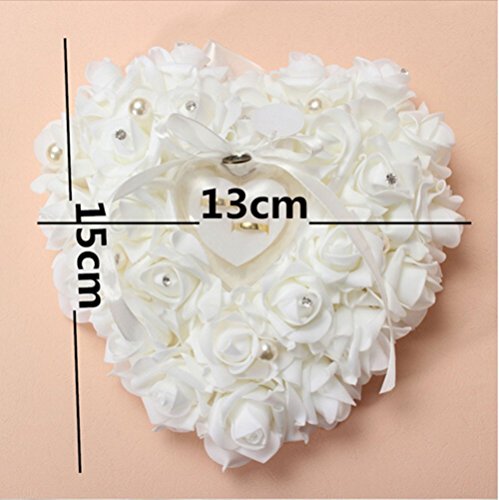 15 x 13 cm, Color Blanco romántico Rosa, Caja de Anillo de Boda con Forma de corazón Rosa, Almohadilla para Anillo de Boda con Elegante Flora de satén para joyería, Accesorios de Boda