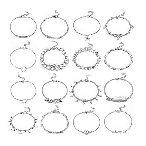 16 Unids Boho Tobilleras Cadenas Pulseras Ajustable Playa Tobillera Pie Joyas Conjunto Para Mujeres Niñas